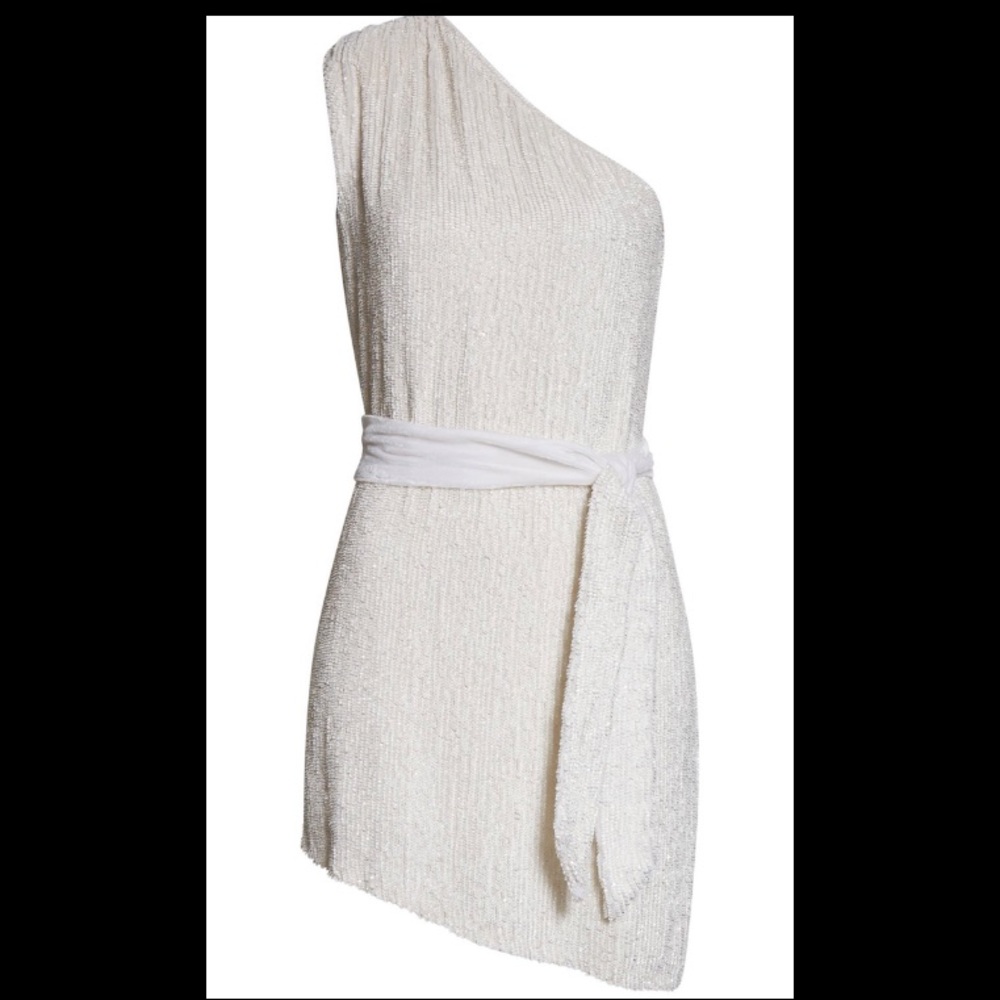 RETROFETE Ella White Moonglow New One-Shoulder Asymmetrical Sequins Dress SizeXS - Picture 5 of 10